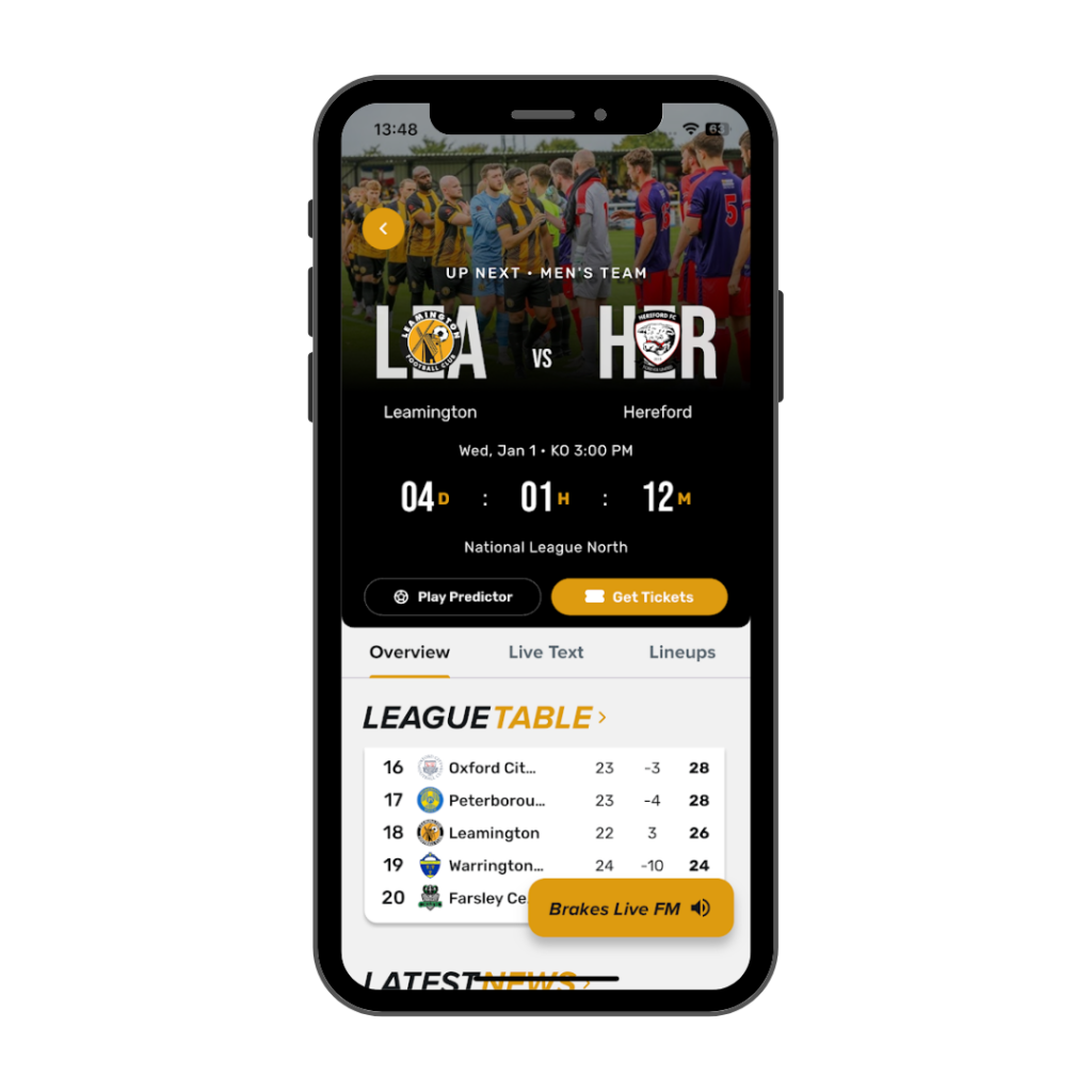 leam phone mockup Leamington FC Official App